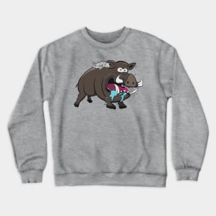 Hunting Dog Latched onto Wild Hogs Ear Crewneck Sweatshirt